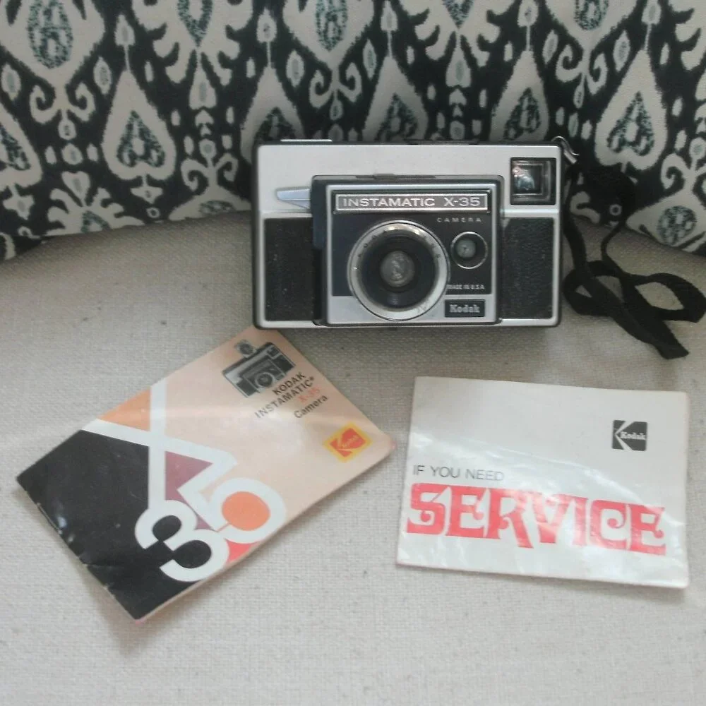 Vintage 70's Kodak Instamatic X-35 Black & Silver Film Camera with Manual